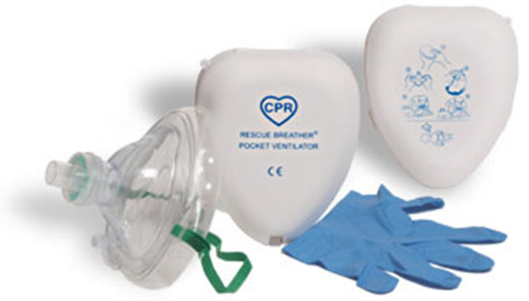Image MASQUE POCHE RCR ADULTE/PED. + VALVE A/R + O2 + FILTRE + GANTS + BOITIER UNILINGUE ANGLAIS